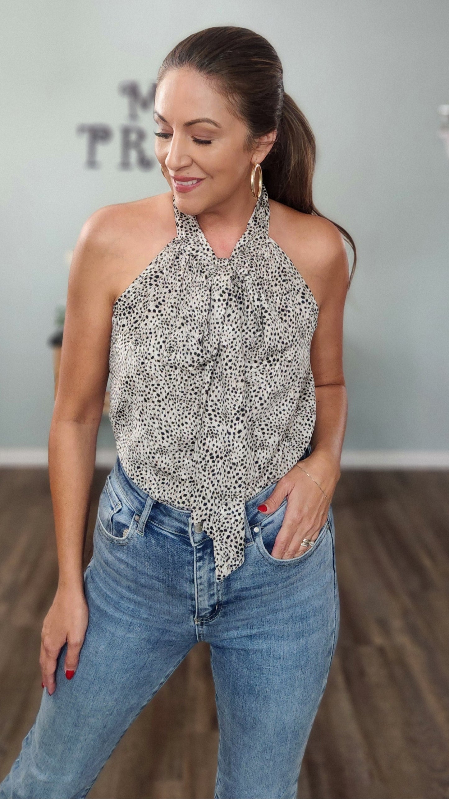 🖤 Reset by Jane- The Luxe Neck- Tie Top-Taupe/Ivory/Black