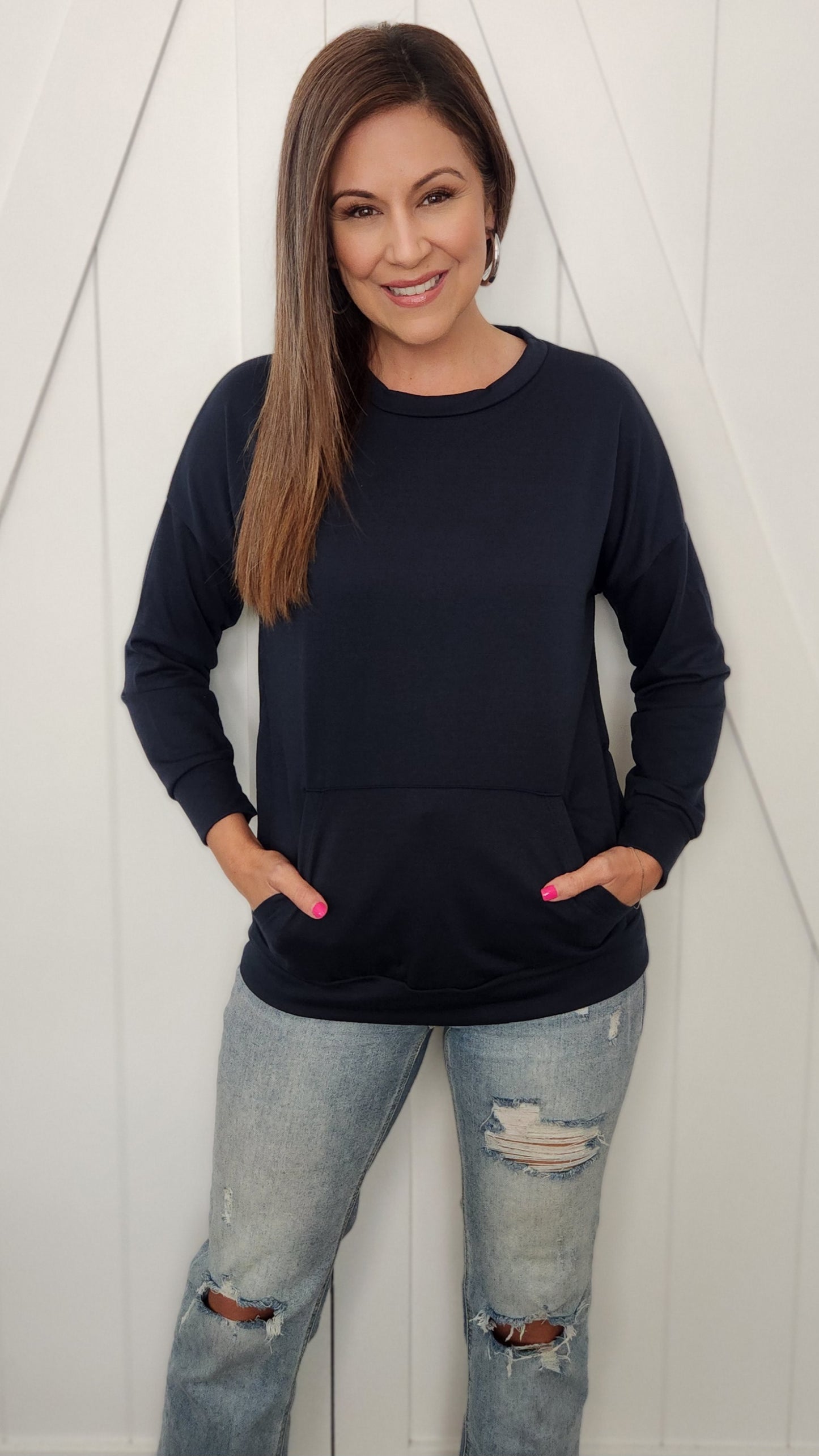 Here On After Pullover Top- Midnight Navy