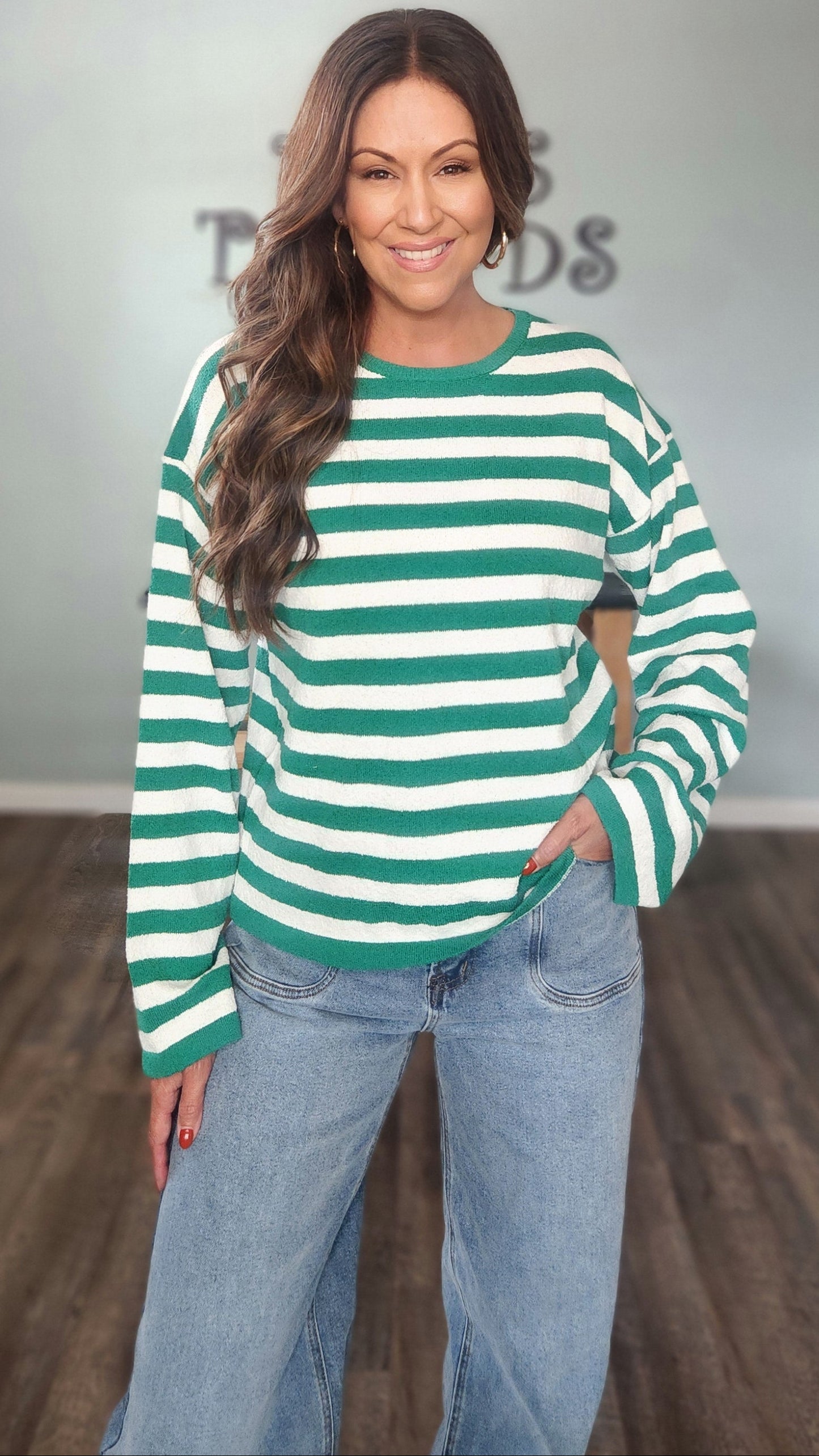 The Harbor Stripe Pullover-Green/ white