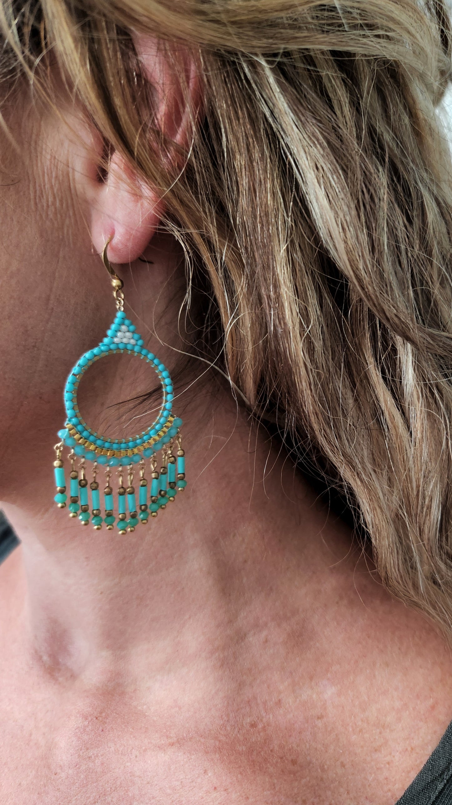 Chandelier Turquoise Gold Earrings