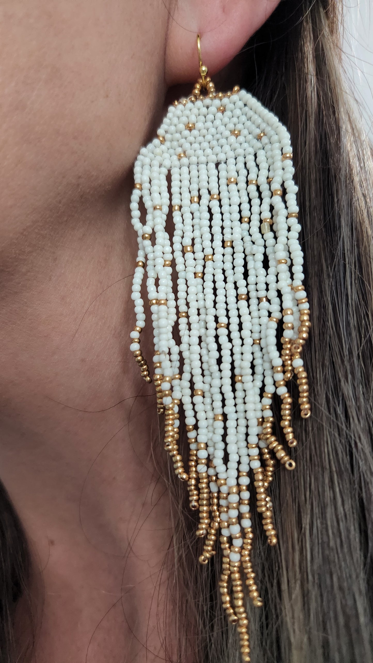 Ivory & Gold Beaded Earrings
