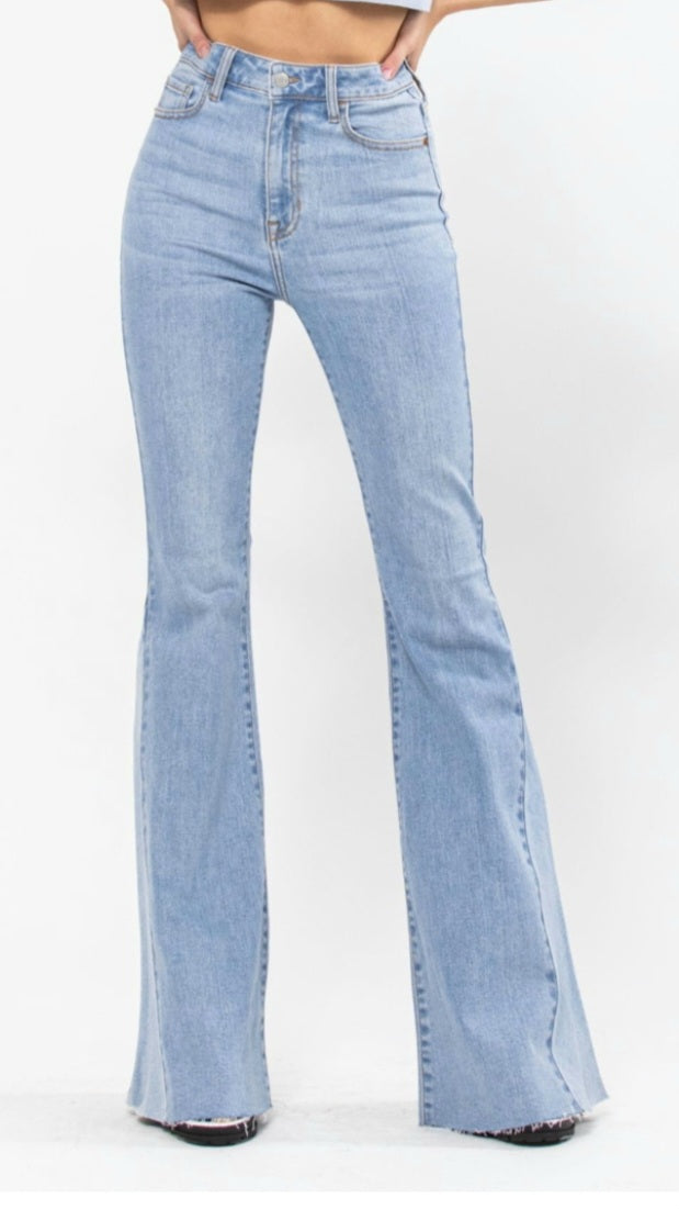 High Rise Side Insert Super Flare Cello Jeans- Light Wash