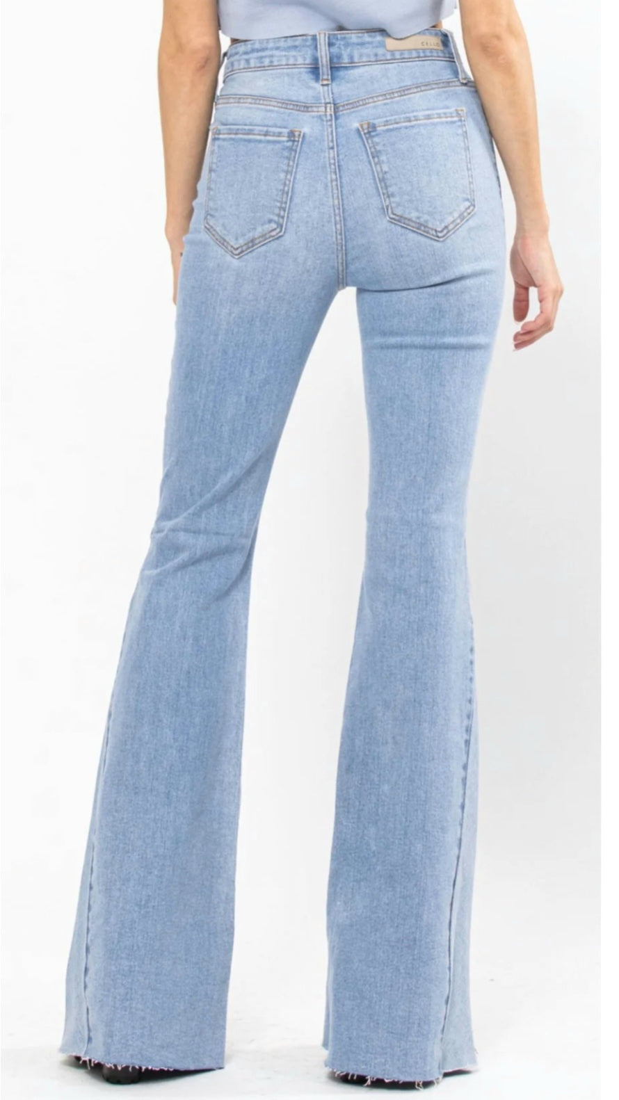 High Rise Side Insert Super Flare Cello Jeans- Light Wash